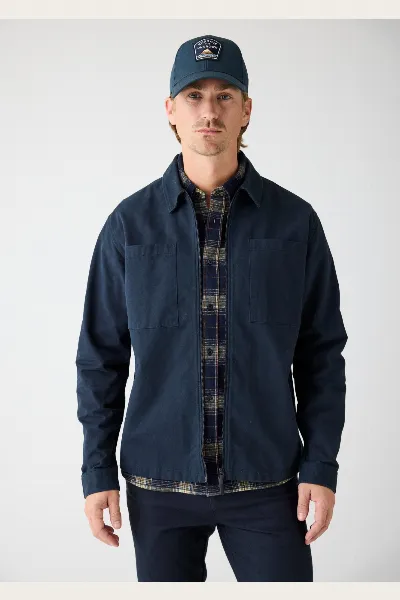 KnowledgeCotton Apparel KnowledgeCotton Apparel Herren vegan Zip Overshirt Twill Total Eclipse Navy