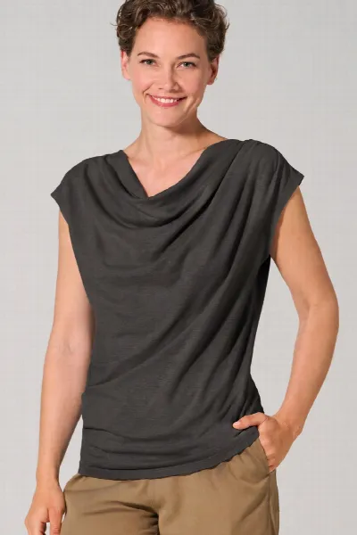 HempAge Hempage Damen vegan Top Mit Wasserfall Ausschnitt