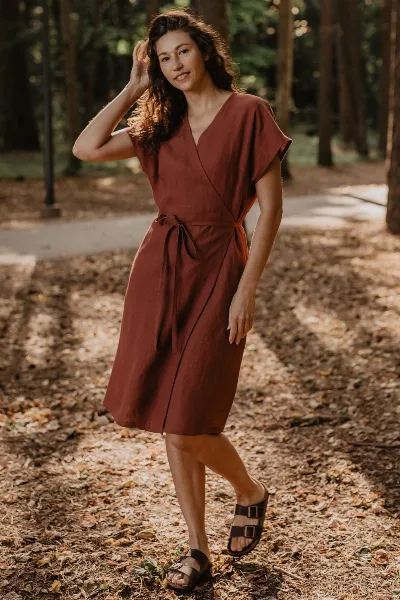 AmourLinen AmourLinen Damen vegan Wickelkleid Rom Terrakotta