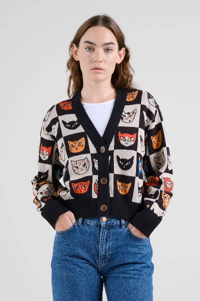 dedicated Cardigan Kanan Cat Bingo Schwarz