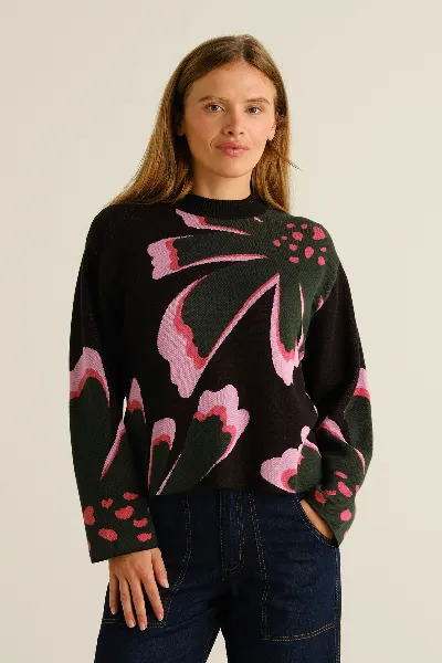 dedicated Strickpullover Limhamn Big Bloom Schwarz