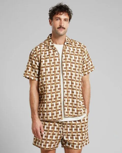 Dedicated DEDICATED Kurzarm Hemd Marstrand - Square Weave