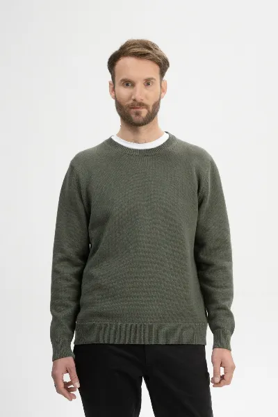 MELA MELA Herren vegan Strickpullover Charun Grün Melange