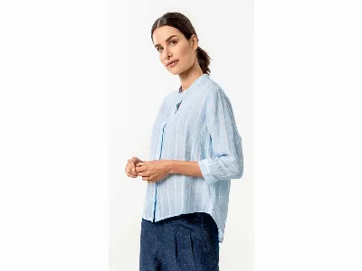 Living Crafts Living Crafts Damen-Bluse TILLA mit Mandarinkragen, bleu/white,