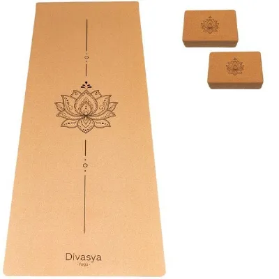 Divasya Divasya Yoga Starter-Set: Yogamatte aus Kork & Naturkautschuk + 2 Kork-Blöcke
