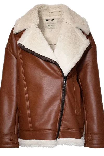 Will's Vegan Store Will's Vegan Store Damen vegan Recycelte Vegan Shearling Aviator Jacke FÃ¼r Frauen In ÃœbergrÃ¶ÃŸe Braunes Vegan Leder