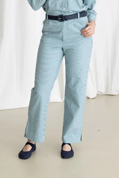 Clotsy Clotsy Damen vegan Hose Vichy Aquamarin