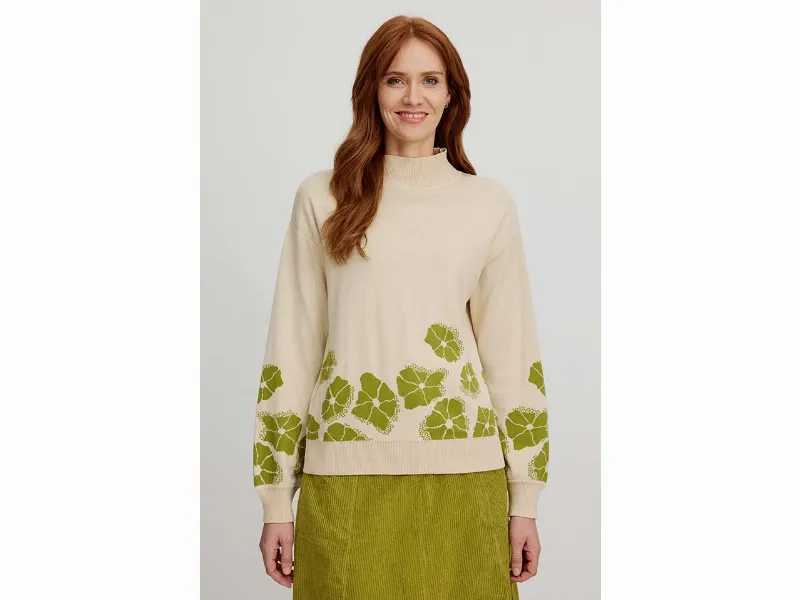 tranquillo tranquillo Bio-Damen-Pullover mit dezentem Rollkragen, sand flowers,