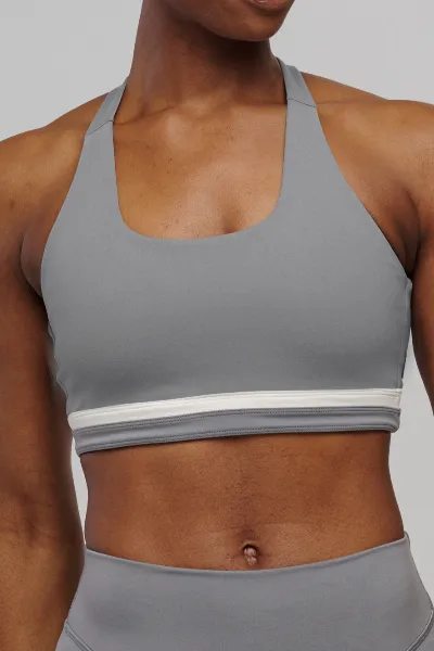 SEAAV SEAAV Damen vegan Sport-Bh Butterfly Storm Grey/ Satin Linen WeiÃŸ