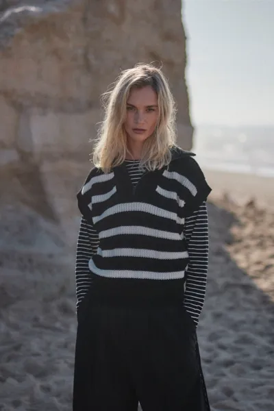 WOTE WOTE Damen vegan Strickweste Streifen Schwarz WeiÃŸ