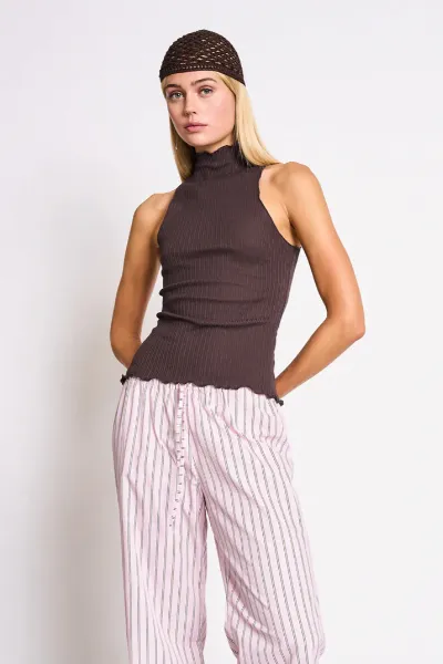 JAN N JUNE JAN 'N JUNE Damen vegan Top Raised Collar Lepus Schlamm