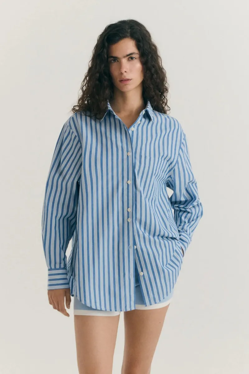 Thinking MU Hemd Odelia Begur Stripes Blau