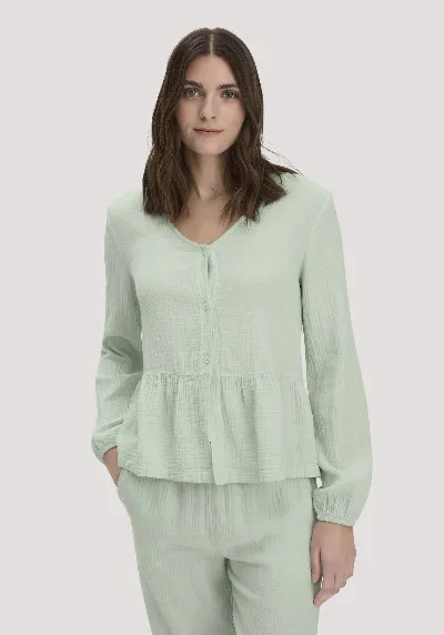 hessnatur hessnatur Damen Musselin Pyjamabluse PURE COMFORT aus Bio-Baumwolle - grün