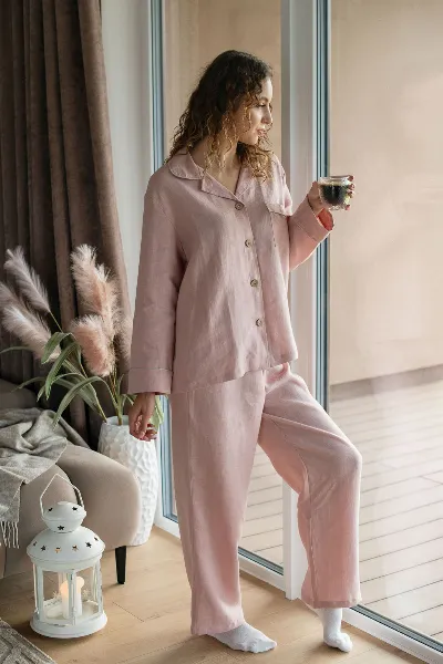 Amber Linen Amber Linen Damen vegan Pyjama Set Serene Dusty Rose