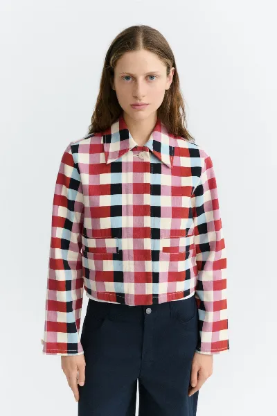 thinking mu Thinking MU Damen vegan Jacke Astrid In Rot Mit Cheshire Karos