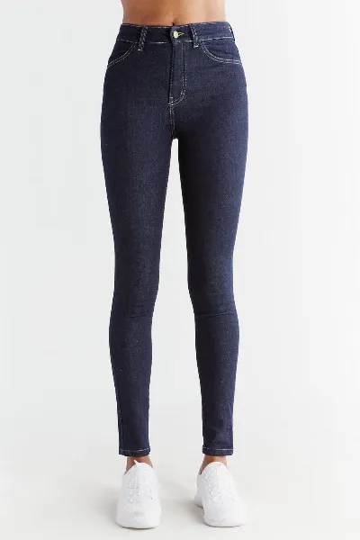 Evermind Evermind Damen vegan Jeans Skinny Fit Dunkel Schiefer Blau