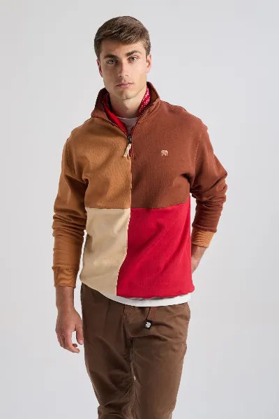 Trendsplant Trendsplant Herren vegan Sweatshirt Mit ViertelreiÃŸverschluss Im Color-Block-Design Reiter
