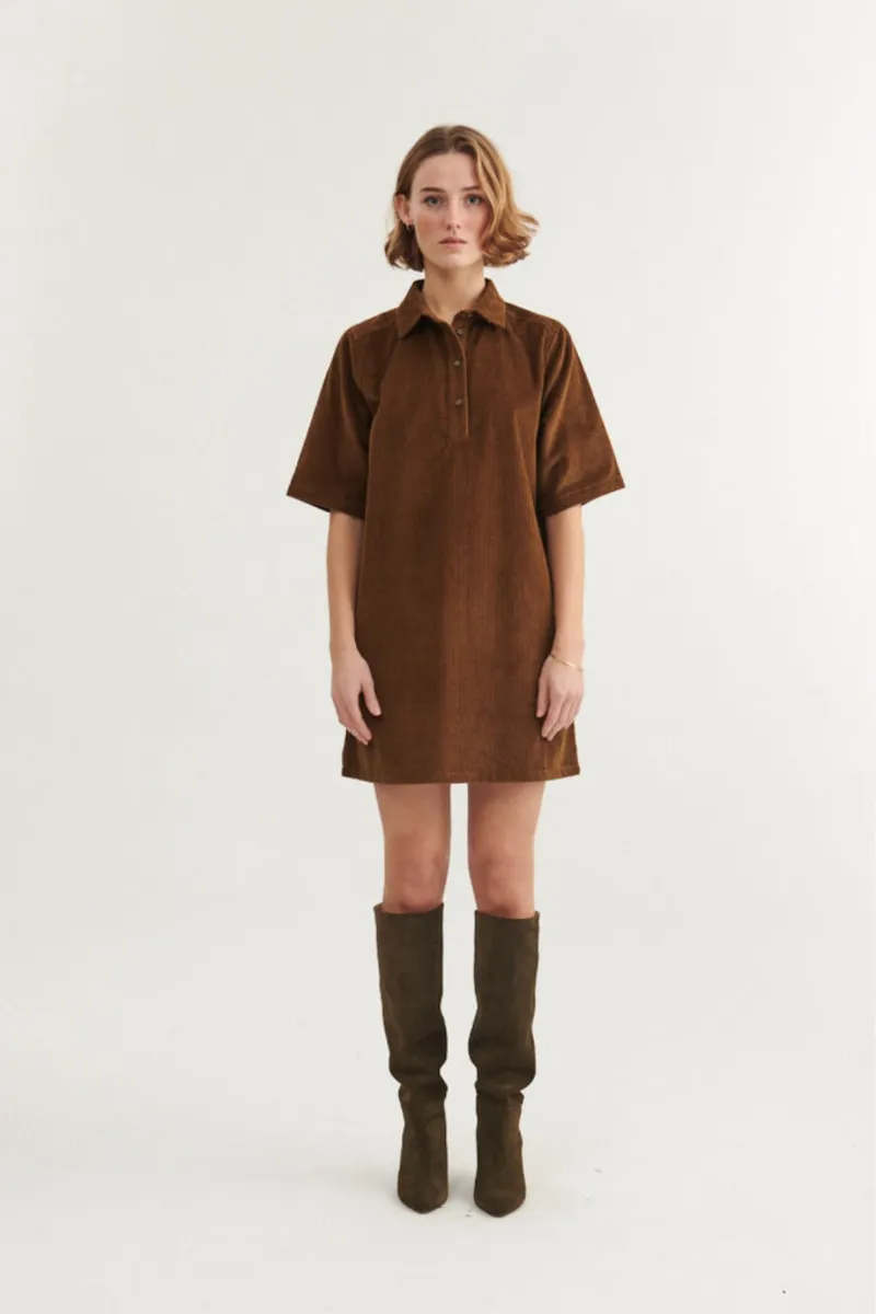Basic Apparel Kleid Cord Isa Polo Braun