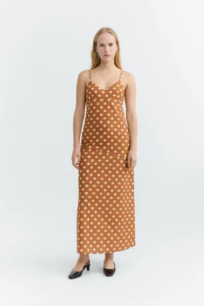 thinking mu Thinking MU Damen vegan Maxi Kleid Dina Braun Polka Dots