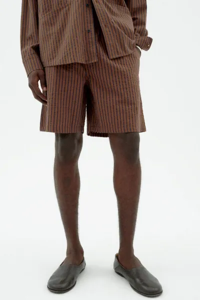 thinking mu Thinking MU Herren vegan Shorts Bermuda Henry Braun Gestreift