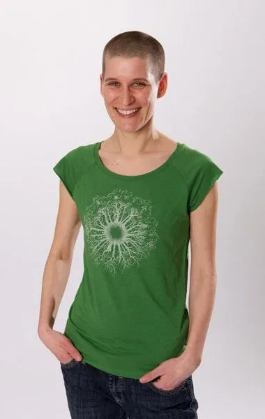 Life-Tree Life-Tree Bambus Shirt Fairwear für Damen WoodenIris in Denim Blue/Eggplant/Leaf Green