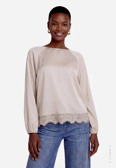 zero Damen Satin-Bluse mit Spitze