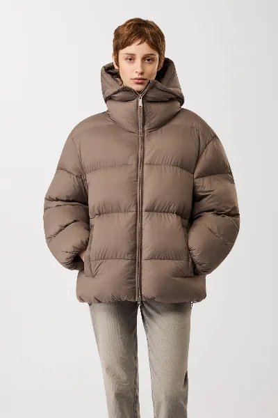LangerChen LangerChen Damen vegan Jacke Quilted Detachable Hood Concrete
