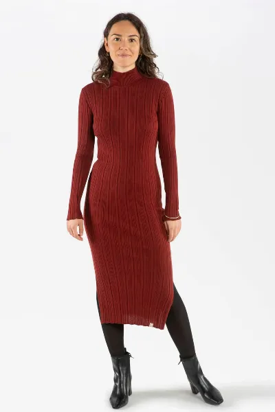 MATONA MATONA Damen vegan Kleid Ribbed Maroon