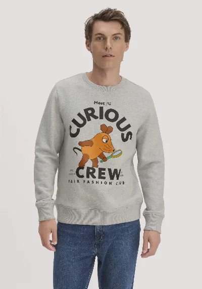 hessnatur hessnatur Herren Sweatshirt DIE MAUS Regular aus Bio-Baumwolle mit recycelter Baumwolle - grau