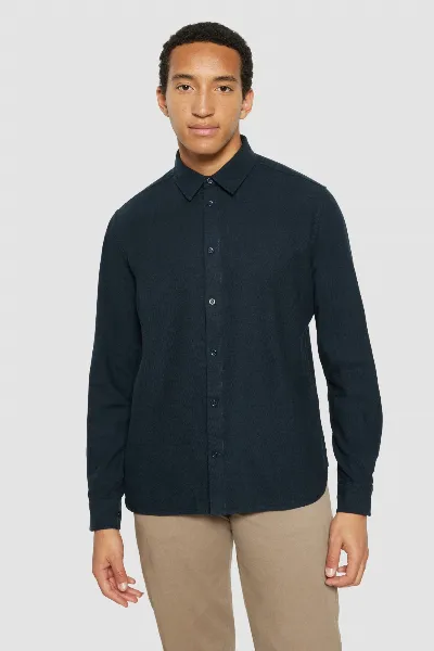 KnowledgeCotton Apparel KnowledgeCotton Apparel Herren vegan Hemd Flanell Dune Regular Total Eclipse Navy