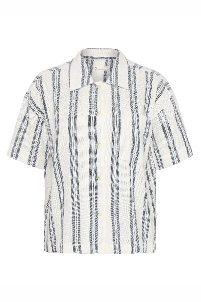 KnowledgeCotton Apparel Hemd Striped Short Sleeved Blau