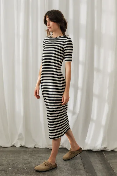 TWOTHIRDS TWOTHIRDS Damen vegan Kleid Cobh Black Stripes