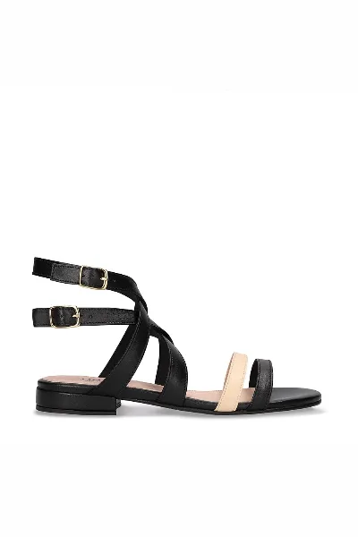 NAE NAE Damen vegan Sandalen Olga Veganes Ã–ko-Leder Beige/Schwarz