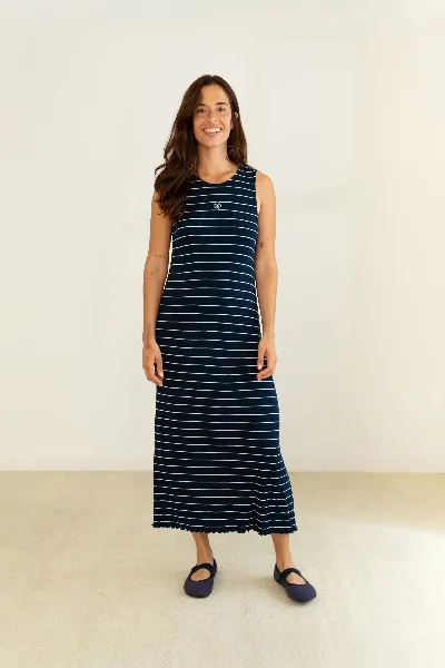 Clotsy Clotsy Damen vegan Kleid Gerippt Sailor Blau