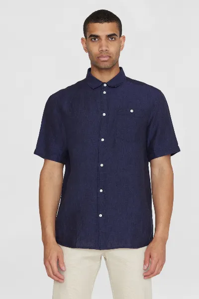 KnowledgeCotton Apparel KnowledgeCotton Apparel Herren vegan Hemd Kurzarm Custom Fit Total Eclipse