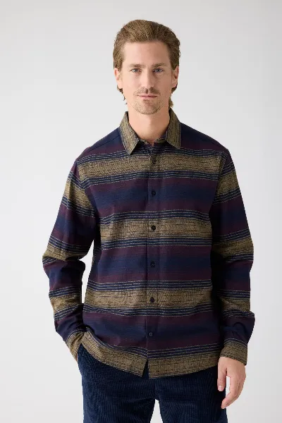 KnowledgeCotton Apparel Hemd Flannel Blau