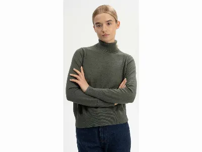 MELA MELA Bio-Damen-Rollkragenpullover 'MAYURA' aus Feinstrick, grün melange,