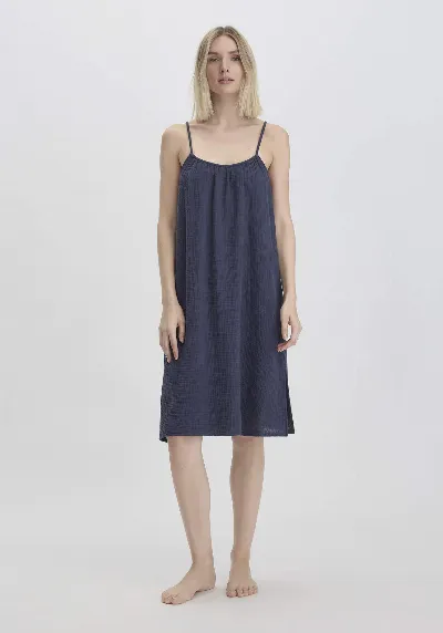 hessnatur hessnatur Damen Musselin Nachthemd PURE COMFORT aus Bio-Baumwolle - blau