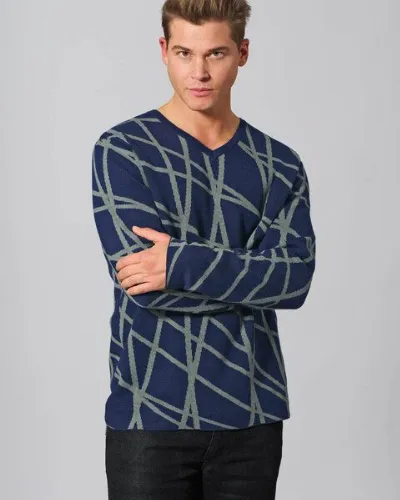 HempAge HempAge V-Kragen Pullover mit Muster Hanf/Biobaumwolle