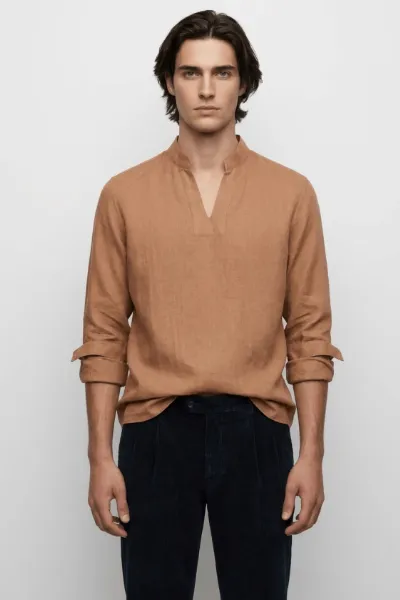 De IONESCU De IONESCU Herren vegan Hemd Viscri Cappuccino