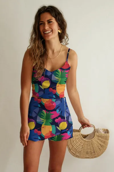 Averie Averie Damen vegan Crop Top Und Shorts Set Kylie Lush Tropic Print