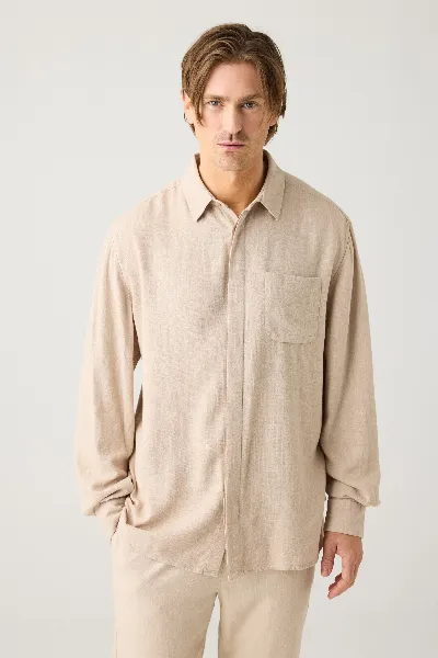 KnowledgeCotton Apparel KnowledgeCotton Apparel Herren vegan Hemd Leinen Mix Light Feather Gray