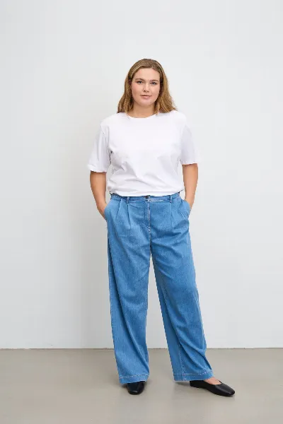 LAURIE LAURIE Damen vegan Hose Loose Debbie Medium Length Washed Blue Denim