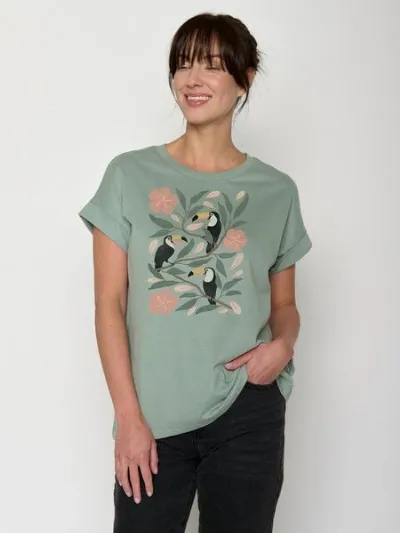 GreenBomb GREENBOMB Tucan Flower Loony - Sportliches T-Shirt aus Bio-Baumwolle mit Rollup Sleeve / hochwertiger Print / GOTS / Fair & Vegan