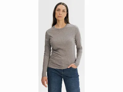 MELA MELA Bio-Damen-Langarmshirt 'DHIVYA' mit Feinripp-Rundhalsausschnitt, bear melange,