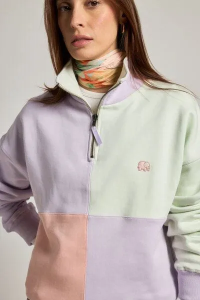 Trendsplant Trendsplant Women's Oversized Color Block Half Zip Sweatshirt Lavender