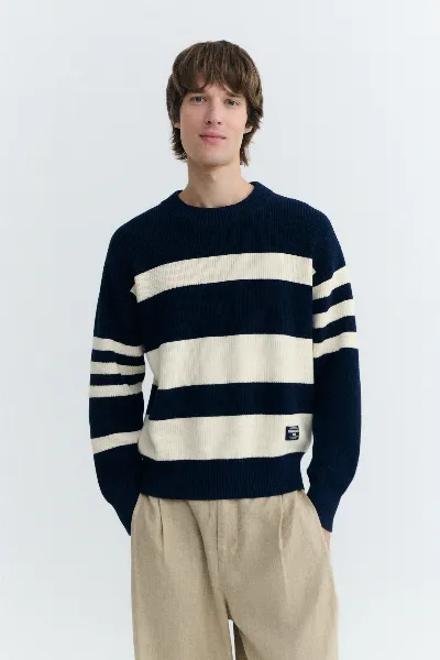 thinking mu Thinking MU Herren vegan Pullover Jersey Santos Gestreift Navy