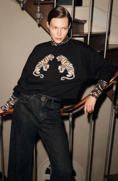  Damen vegan Sweatshirt Statement Tiger