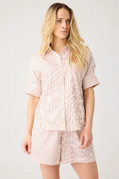 KnowledgeCotton Apparel KnowledgeCotton Apparel Damen vegan Hemd Islet Regular Satin Rot Gestreift
