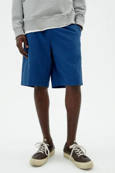 thinking mu Thinking MU Herren vegan Shorts Seersucker Bermuda Gasper Blau